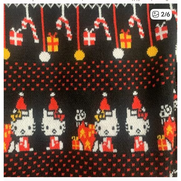 Hello Kitty X Unique Vintage Festive Holiday Black Knit Pant SZ L #0270 - Picture 4 of 8